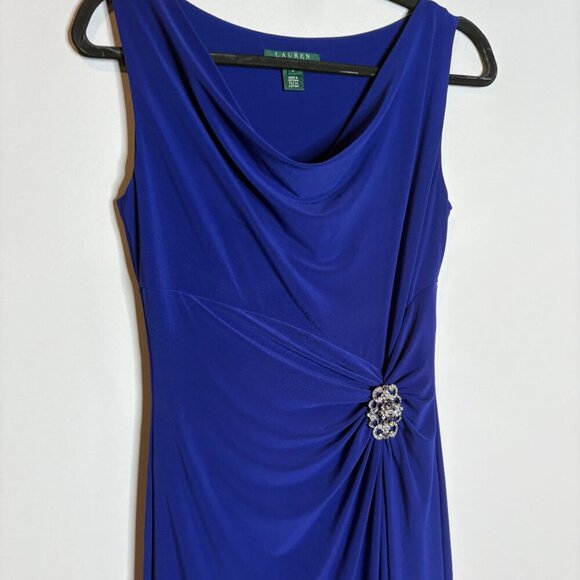Lauren Ralph Lauren royal blue slit maxi dress ruched embellished - Picture 3 of 6
